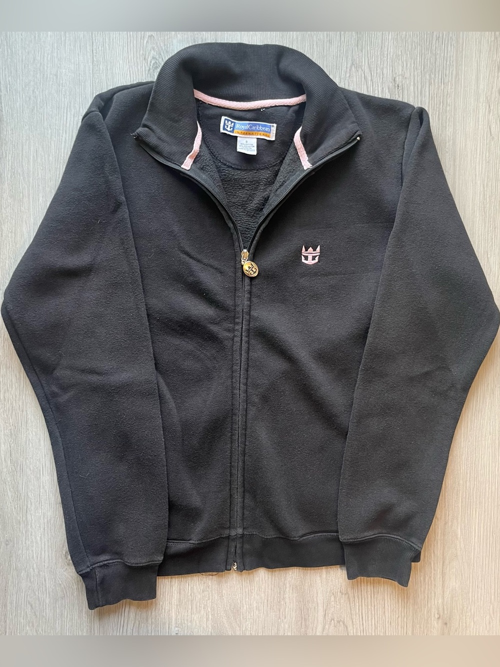 Black Y2K Full Zip Mock Neck Sweatshirt Embroidered Logo Jacket